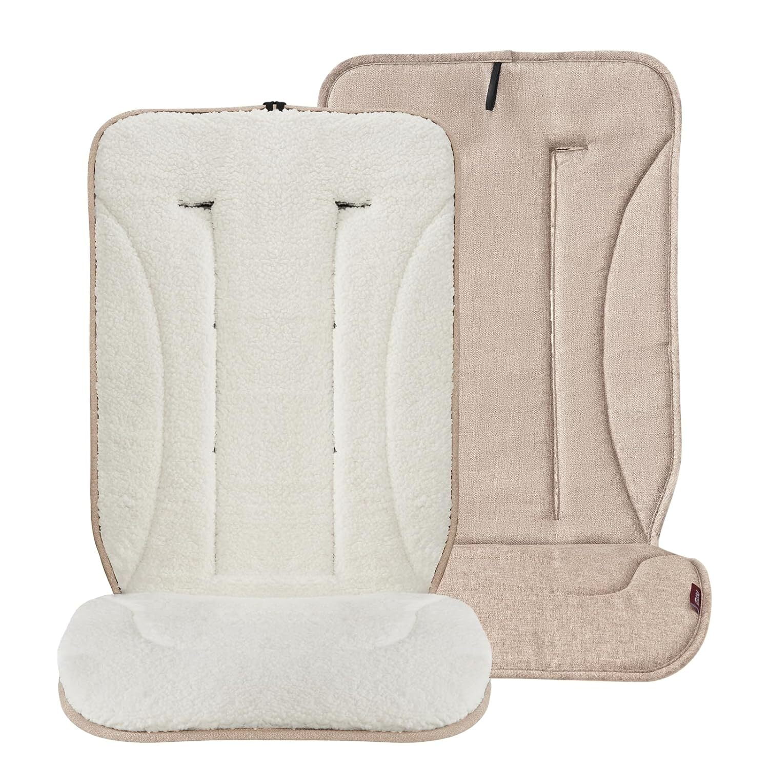 Momcozy Reversible Stroller Cushion | Universal Breathable Stroller Liner | Winter Warm Car Seat Liners | Crib Carriage Cushion Pad | Plush for Winter Use ＆Soft Fabric for All-Season Comfort, Khaki