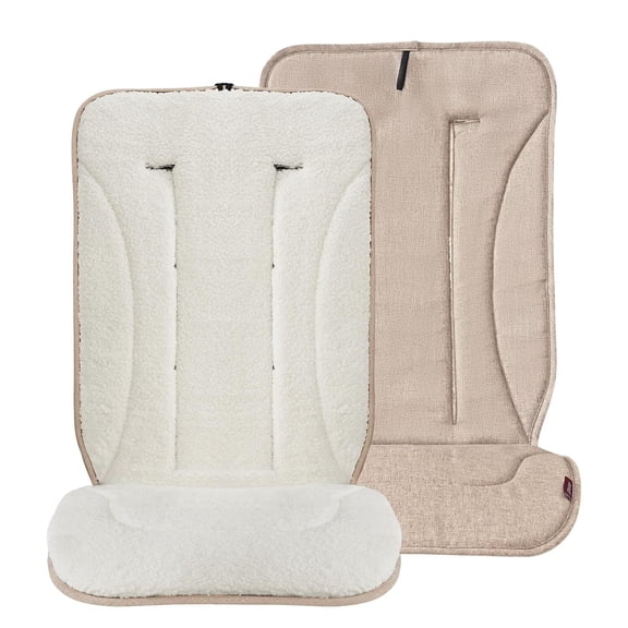 Momcozy Reversible Stroller Cushion | Universal Breathable Stroller Liner | Winter Warm Car Seat Liners | Crib Carriage Cushion Pad | Plush for Winter Use ＆Soft Fabric for All-Season Comfort, Khaki