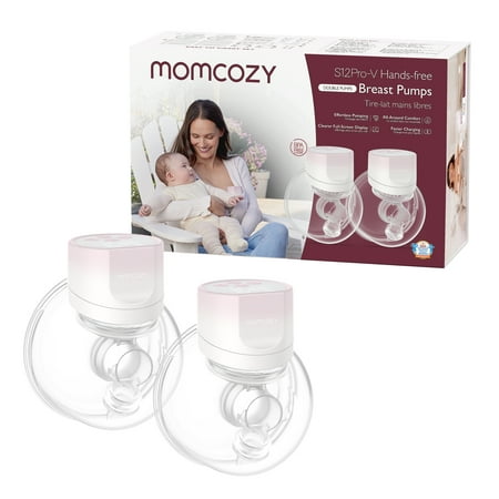 Momcozy S12 Pro V Hands-Free Wearable Breast Pump 3 Modes 9 Suction Levels Portable Electric Pump 2 Pack Cherry Blossom Pink
