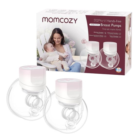 Momcozy S12 Pro V Hands-Free Wearable Breast Pump 3 Modes 9 Suction Levels Portable Electric Pump 2 Pack Cherry Blossom Pink