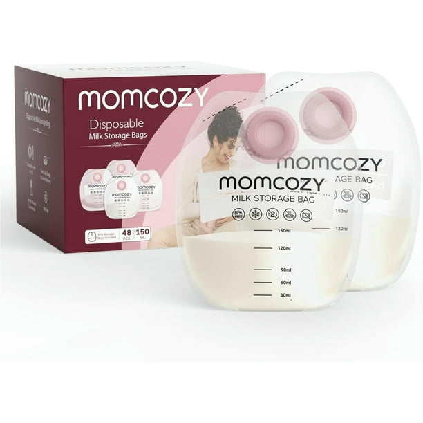Momcozy Screw-on Breastmilk Storage Bags, 48 Ct, Holds 5 oz