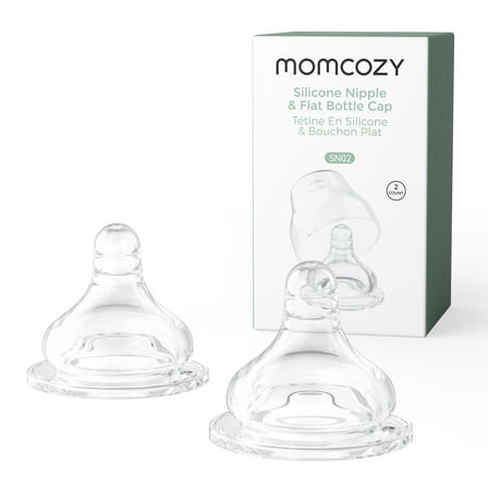 Momcozy Soft Baby Nipple Premium Natural Flow Silicone for Wide-Neck Bottles, BPA-Free, Perfectly Compatible with Momcozy Breast Milk Cooler, Small (Pack of 2)