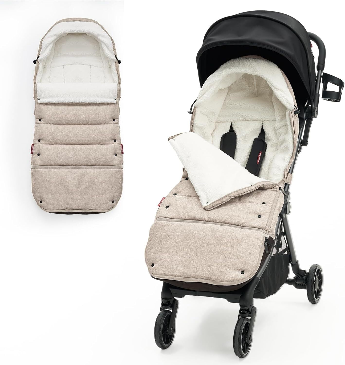 Momcozy Stroller Footmuff Universal | Easily Attaches to Most Strollers | Ultra-Plush,Weather-Proof | Deluxe Warm Stroller Bunting Bag | Extendable Stroller Cover for Winter | Adjustable Buckle,Khaki