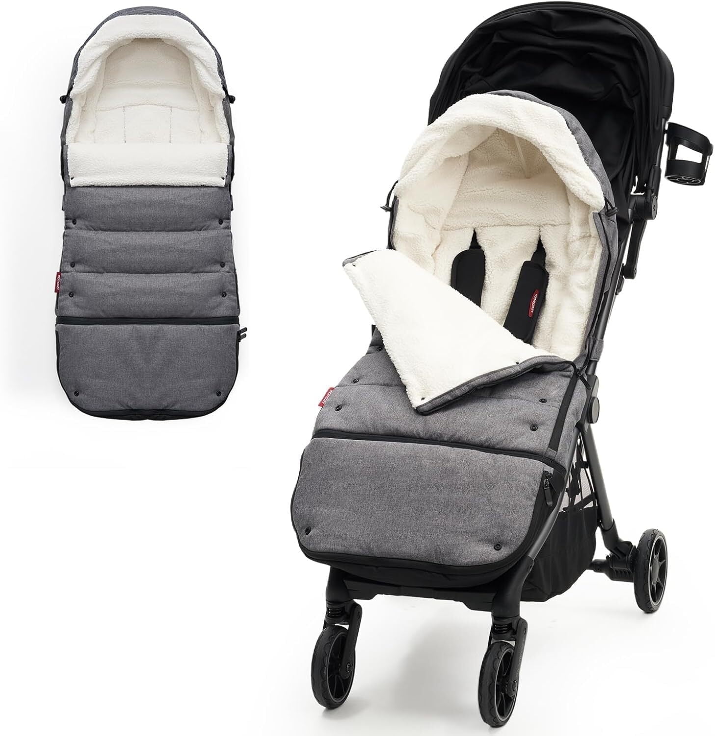 Momcozy Stroller Footmuff Universal | Easily Attaches to Most Strollers | Ultra-Plush,Weather-Proof | Deluxe Warm Stroller Bunting Bag | Extendable Stroller Cover for Winter | Adjustable Buckle,Gray