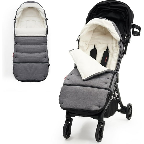 Momcozy Stroller Footmuff Universal | Easily Attaches to Most Strollers | Ultra-Plush,Weather-Proof | Deluxe Warm Stroller Bunting Bag | Extendable Stroller Cover for Winter | Adjustable Buckle,Gray