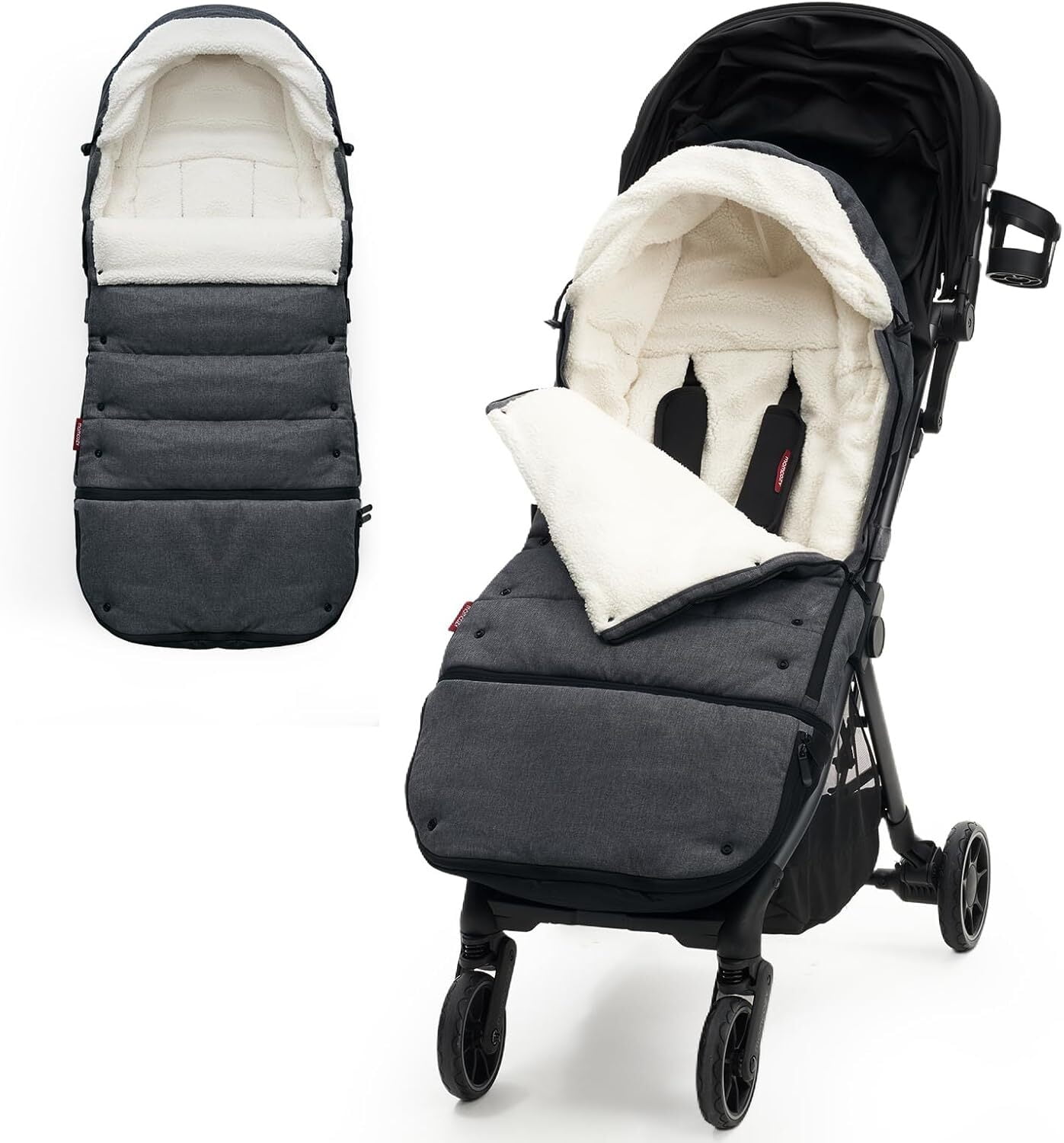 Momcozy Stroller Footmuff Universal | Easily Attaches to Most Strollers | Ultra-Plush,Weather-Proof | Deluxe Warm Stroller Bunting Bag | Extendable Stroller Cover for Winter | Adjustable Buckle,Black