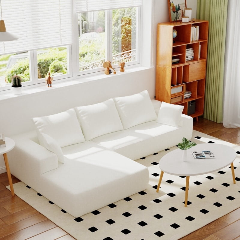 Momei L-shape Upholstered Sofa Multiple Cushions Sectional Couch ,Modern Minimalist Style Couch for Living Room,Bedroom White