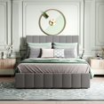 thumbnail image 1 of Momei Upholstered Metal Platform Bed with Storage Drawer & Headboard, No Box Spring Neede Grey Full, 1 of 5