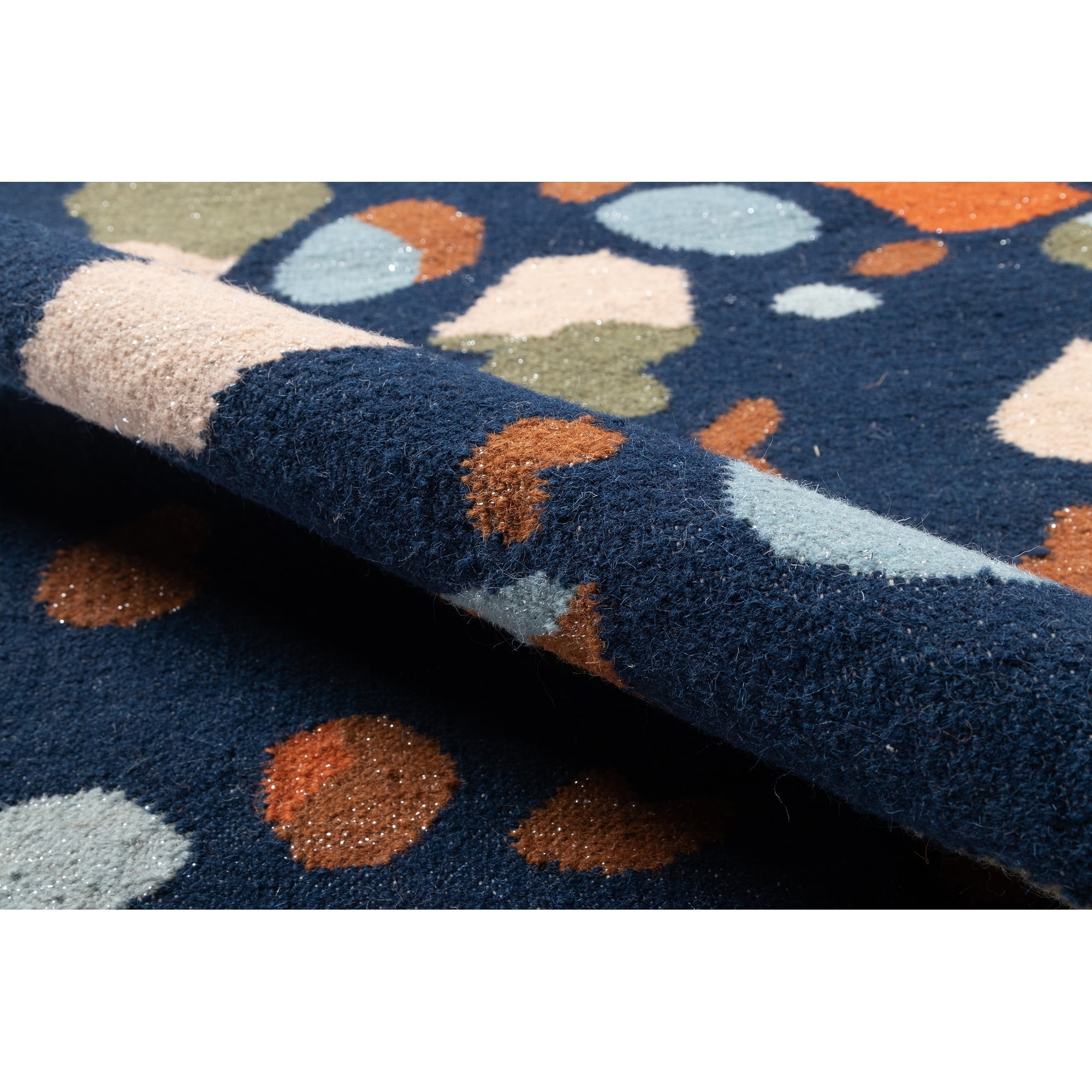 Navy and Multicolor Abstract Wool Flatweave Rug, 2' x 3'