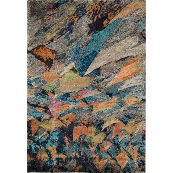 Momeni Abstract Patterns Modern Area Rugs, Blue/Brown/Gray,85.2" x 109.2"