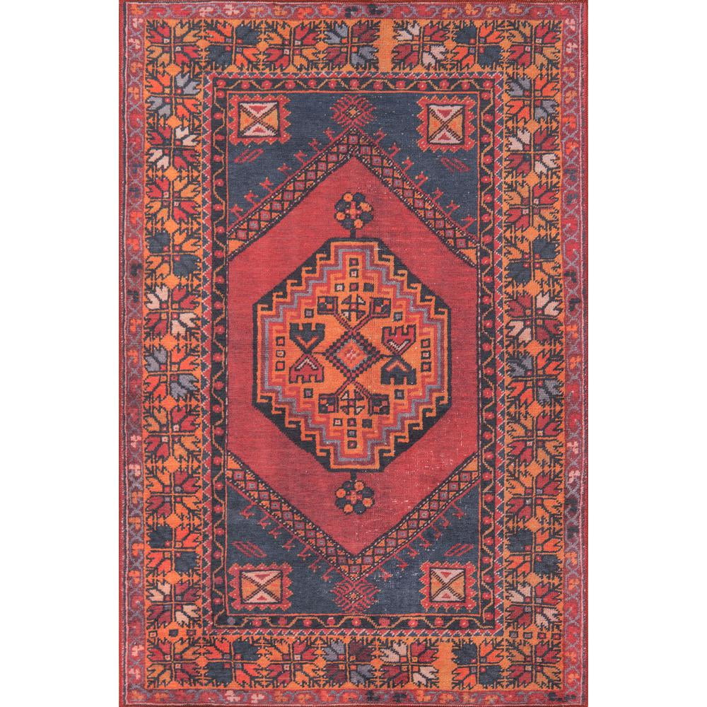 Handmade Rectangular Red and Navy Synthetic Area Rug 2' x 3'