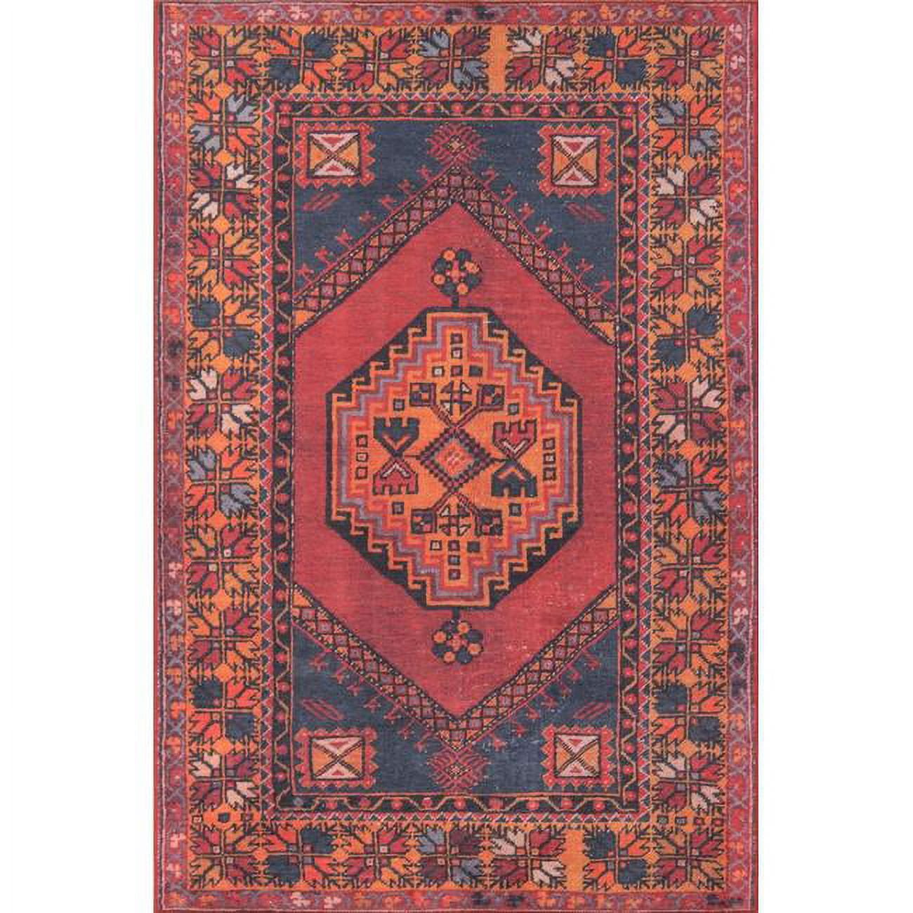 Handmade Red and Navy Synthetic Rectangular Area Rug 8'5" x 12'