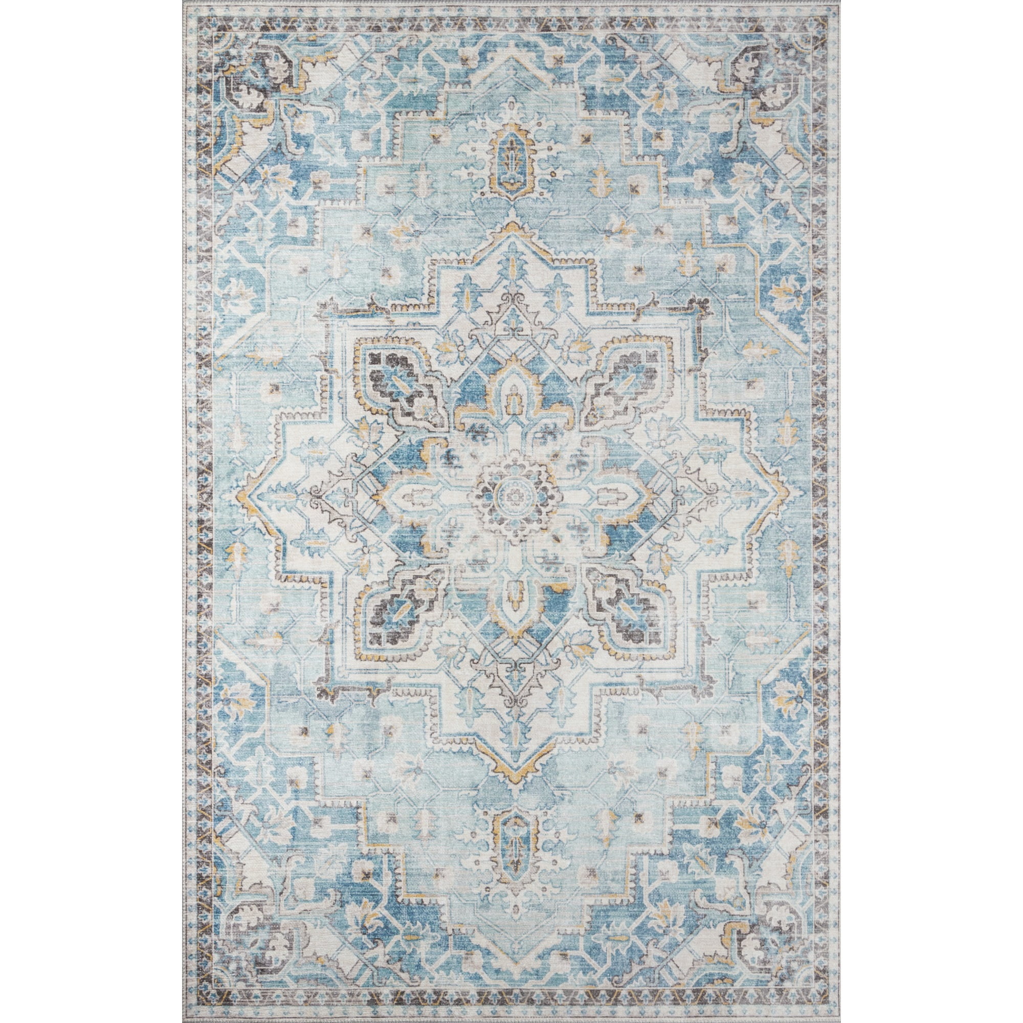 Light Blue Rectangular Synthetic 5' x 7' Area Rug