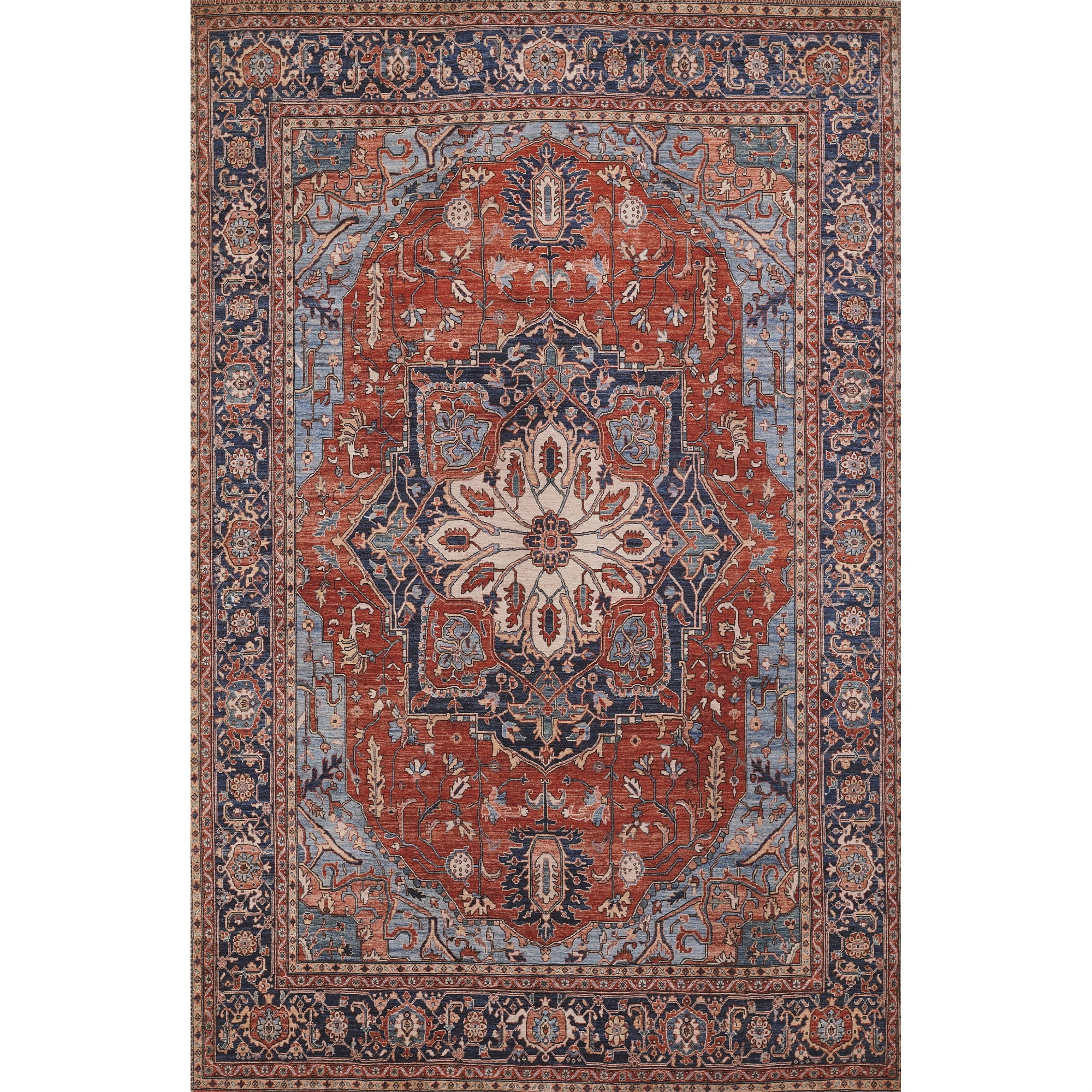 Handmade Rectangular Red Synthetic 10' x 14' Stain-Resistant Rug