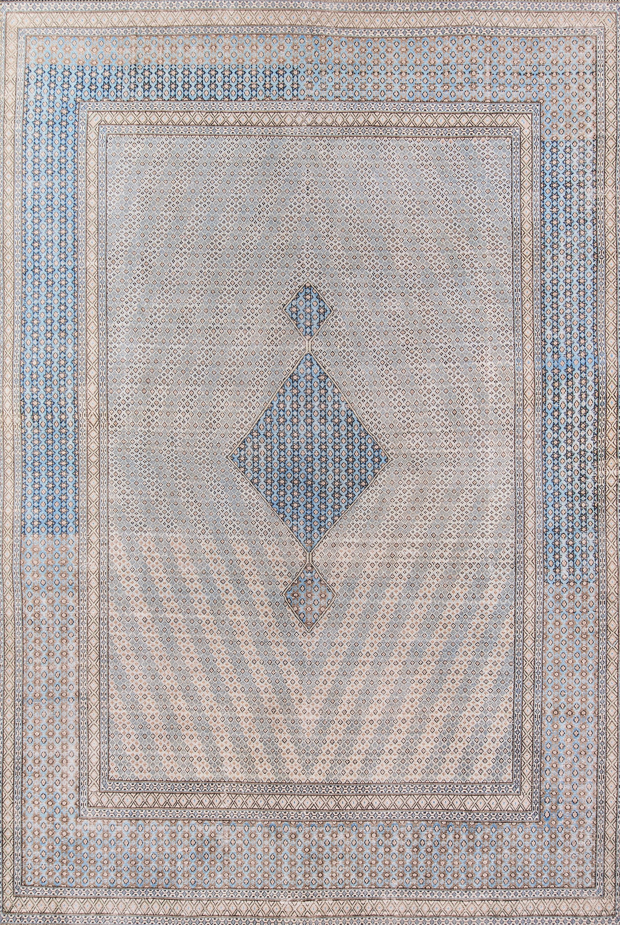 Handmade Blue Geometric Synthetic Rectangular Area Rug