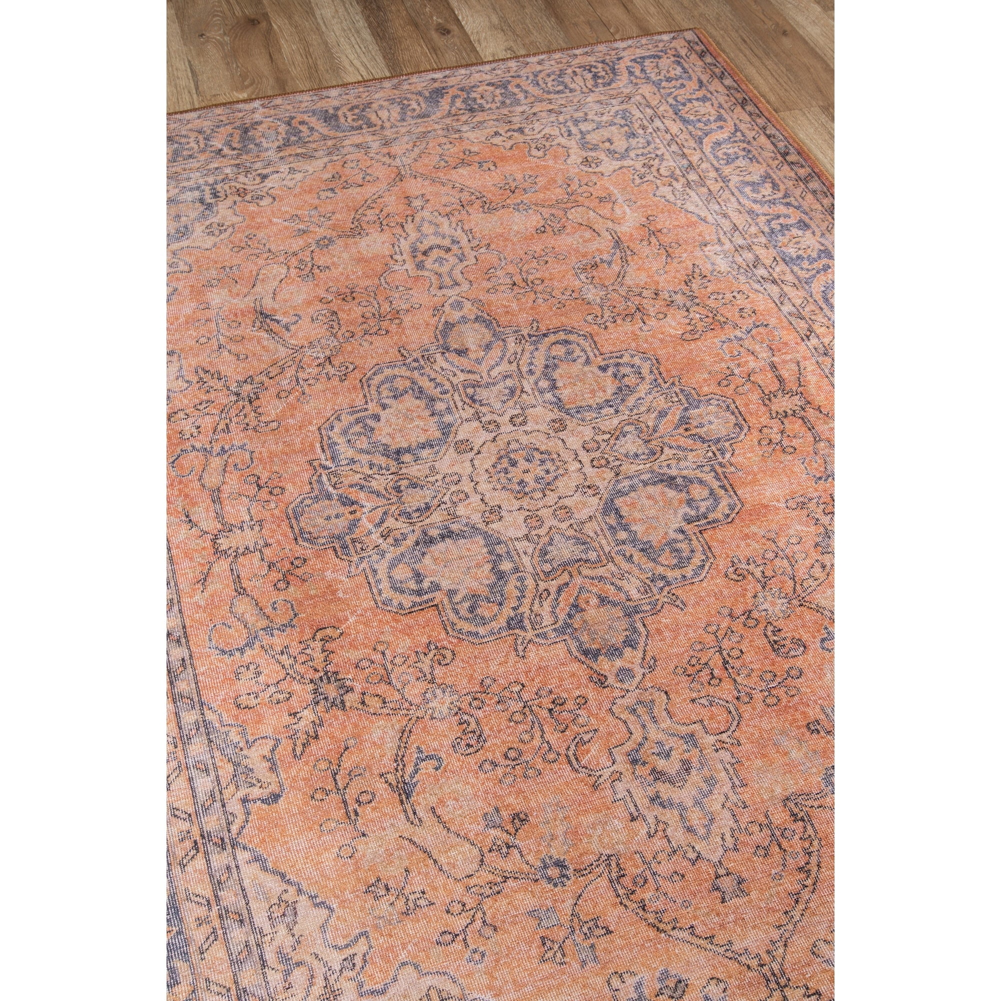Handmade Rectangular Red and Blue Synthetic Rug