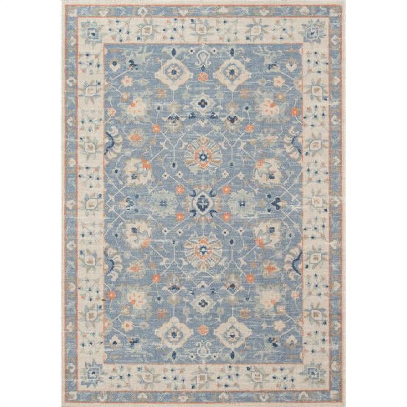 Anatolia Blue Wool and Nylon Medallion Area Rug 6'6" x 9'