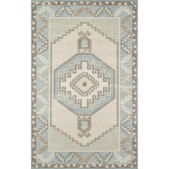 Momeni Anatolia Wool and Nylon Machine Made Light Blue Runner 2'3" X 7'6"