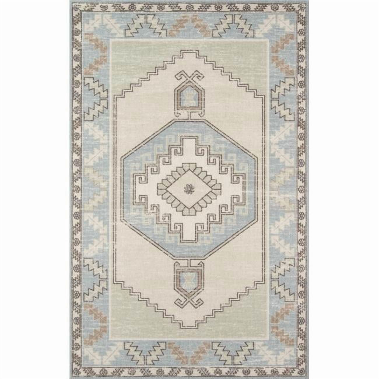Momeni Anatolia Wool and Nylon Machine Made Light Blue Area Rug 6'6" X 9'