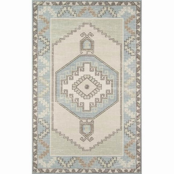 Momeni Anatolia Wool and Nylon Machine Made Light Blue Area Rug 6'6" X 9'