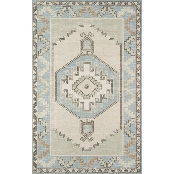 Momeni Anatolia Wool and Nylon Machine Made Light Blue Area Rug 7'9" X 9'10"