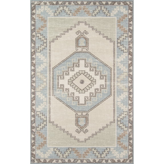 Momeni Anatolia Wool Blend Traditional Medallion Area Rug Light Blue 9'9" x 12'6" 10' x 14' Indoor Rectangle