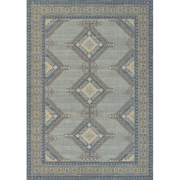 Momeni Anatolia Wool and Nylon Medallion Blue Area Rug 6'6" X 9'