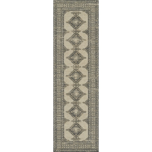 Momeni Anatolia Wool and Nylon Medallion Charcoal Area Rug 2'3" X 7'6" Runner