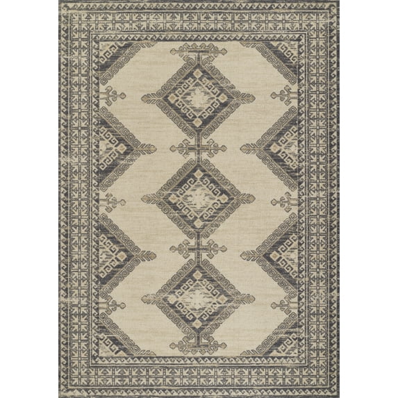 Momeni Anatolia Wool and Nylon Medallion Charcoal Area Rug 5'3" X 7'6"