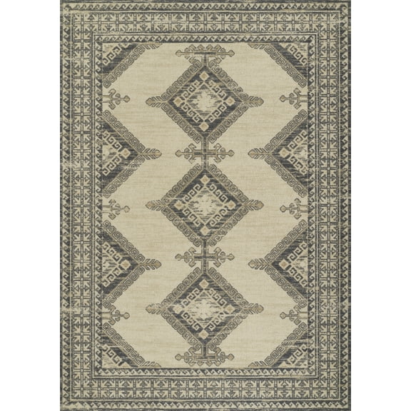 Momeni Anatolia Wool and Nylon Medallion Charcoal Area Rug 5'3" X 7'6"