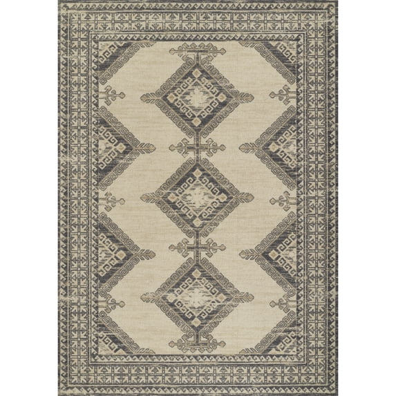 Momeni Anatolia Wool and Nylon Medallion Charcoal Area Rug 6'6" X 9'