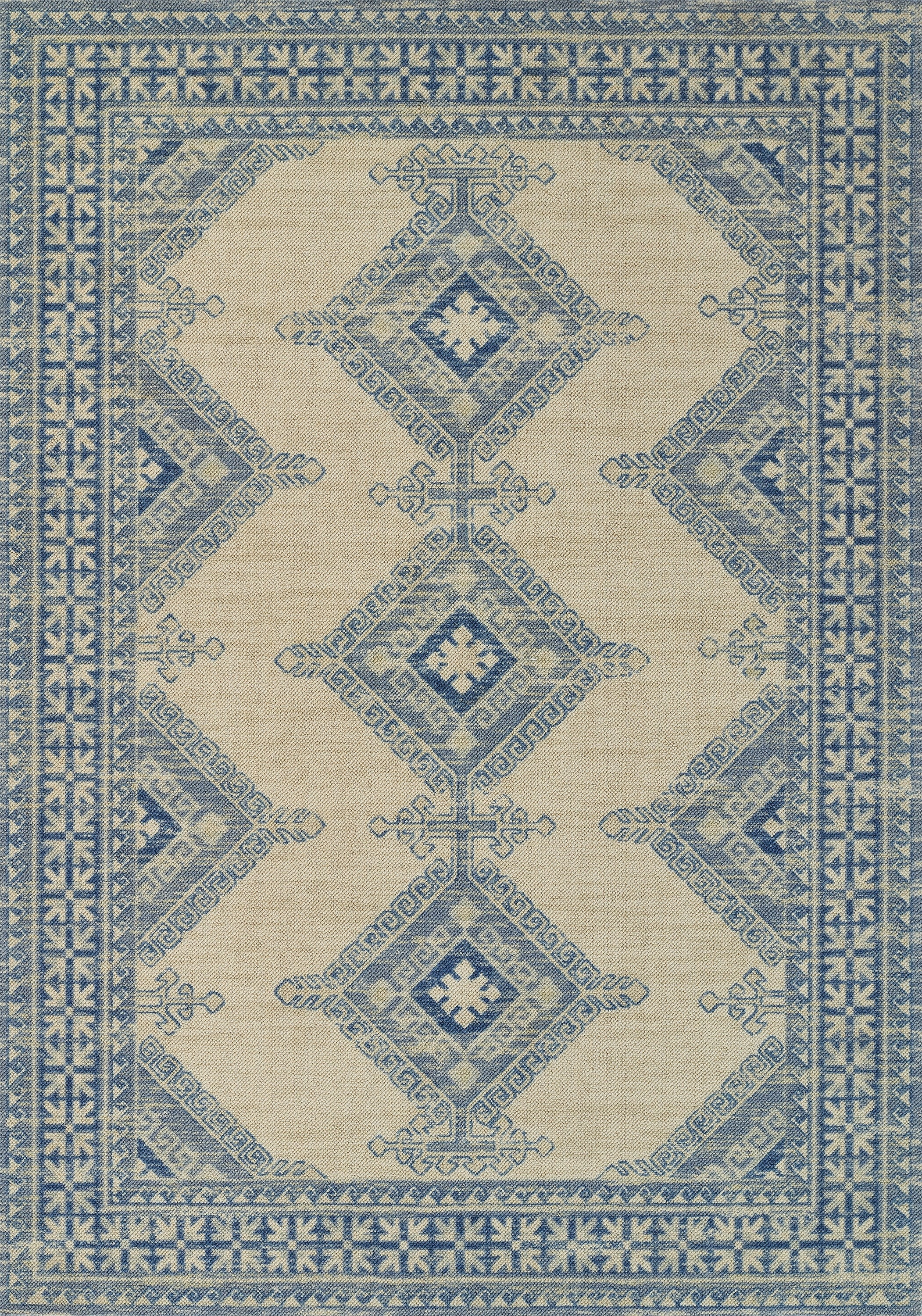 Ivory and Blue Medallion Wool Blend Rectangular Rug 3'3" x 5'