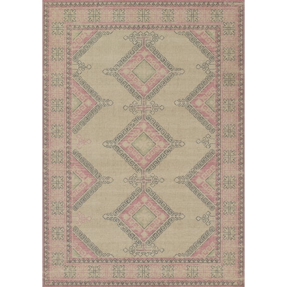 Momeni Anatolia Wool and Nylon Medallion Pink Area Rug 2'3" X 7'6" Runner