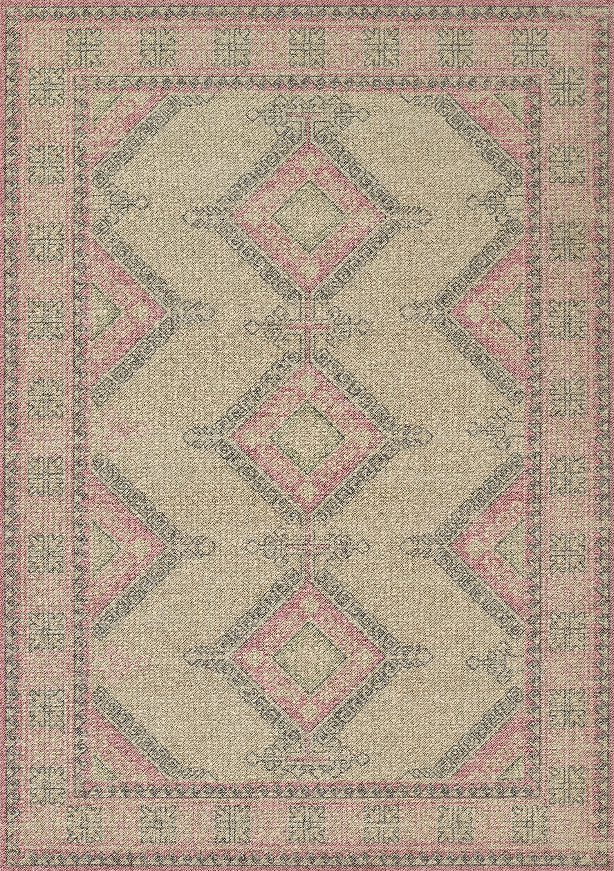 Anatolia Pink and Beige Medallion Wool Blend Rug 2' x 3'