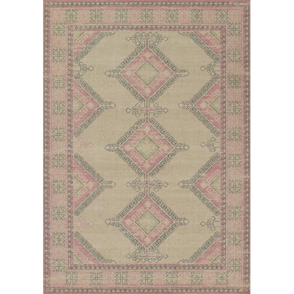 Momeni Anatolia Wool and Nylon Medallion Pink Area Rug 2' X 3'