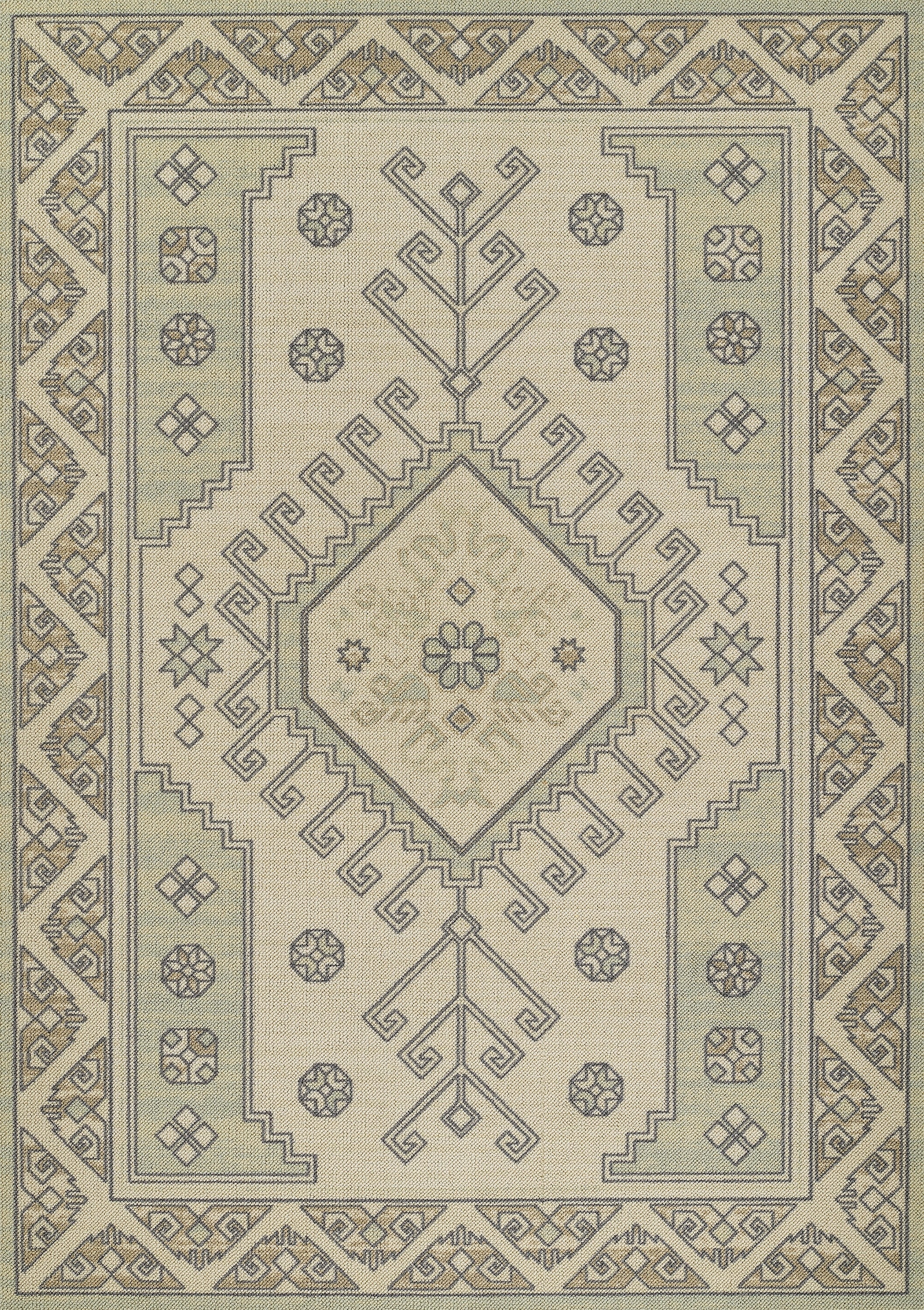 Sage Green Wool and Nylon Medallion Runner Rug 2'3" X 7'6"