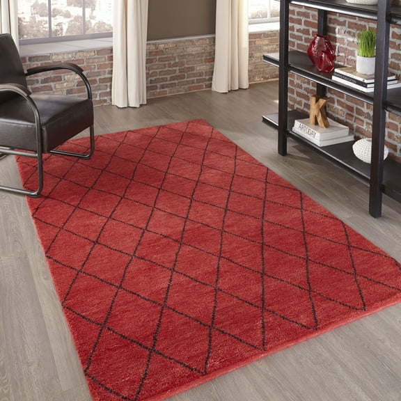 Momeni Atlas Hand Knotted Wool Geometric Area Rug Red 5' x 8' 5' x 8' Southwestern