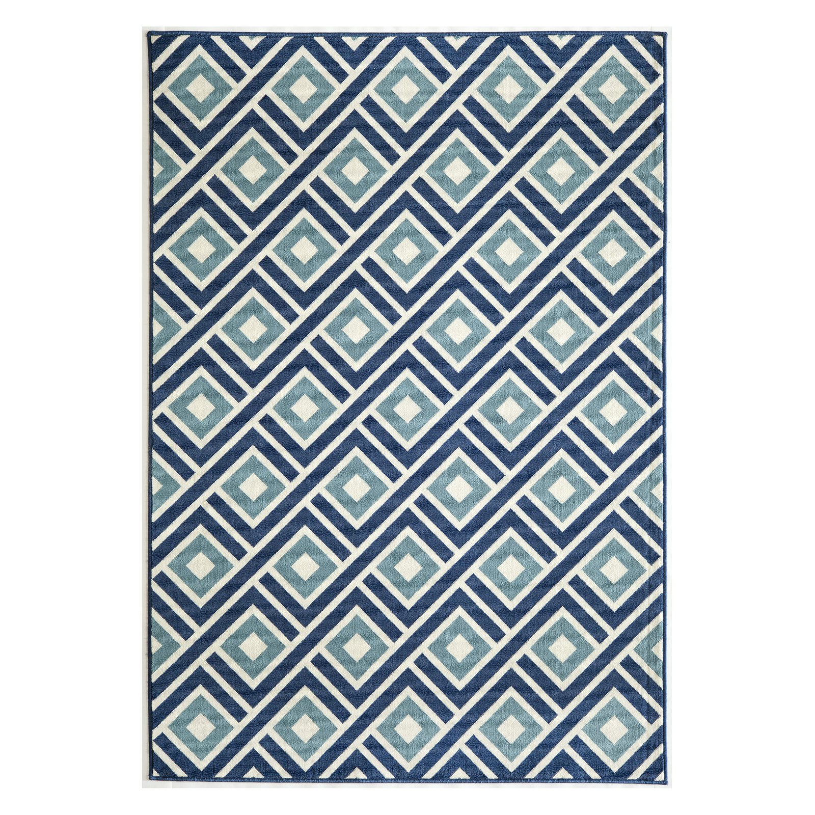Blue Geometric Flat Woven Synthetic Runner Rug 2'3" x 7'6"