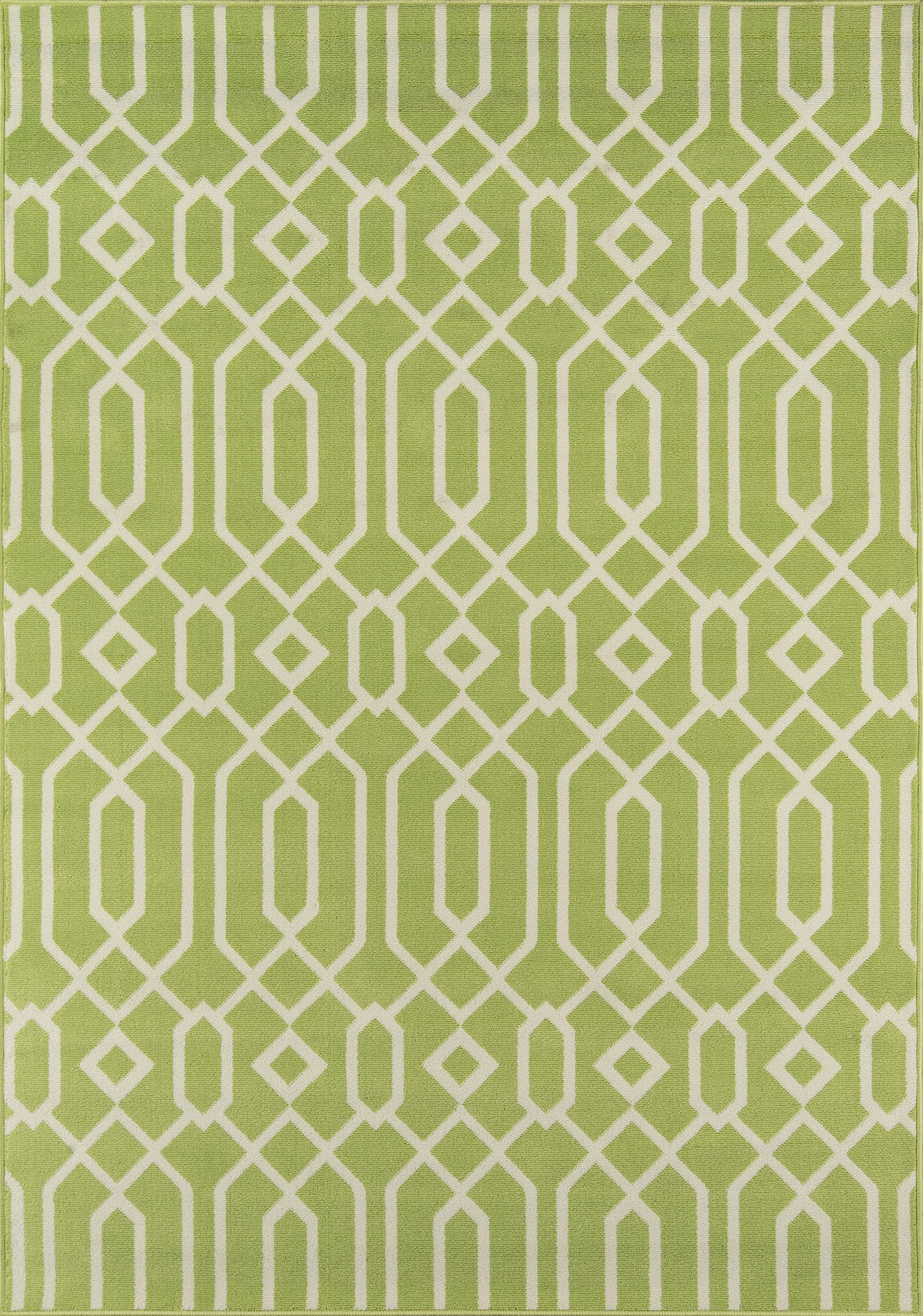 Green and White Rectangular Synthetic Indoor/Outdoor Rug