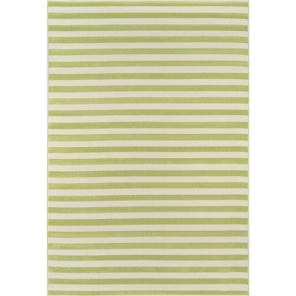 Siesta Striped Green Synthetic 6'7" x 9'6" Easy-Care Outdoor Rug