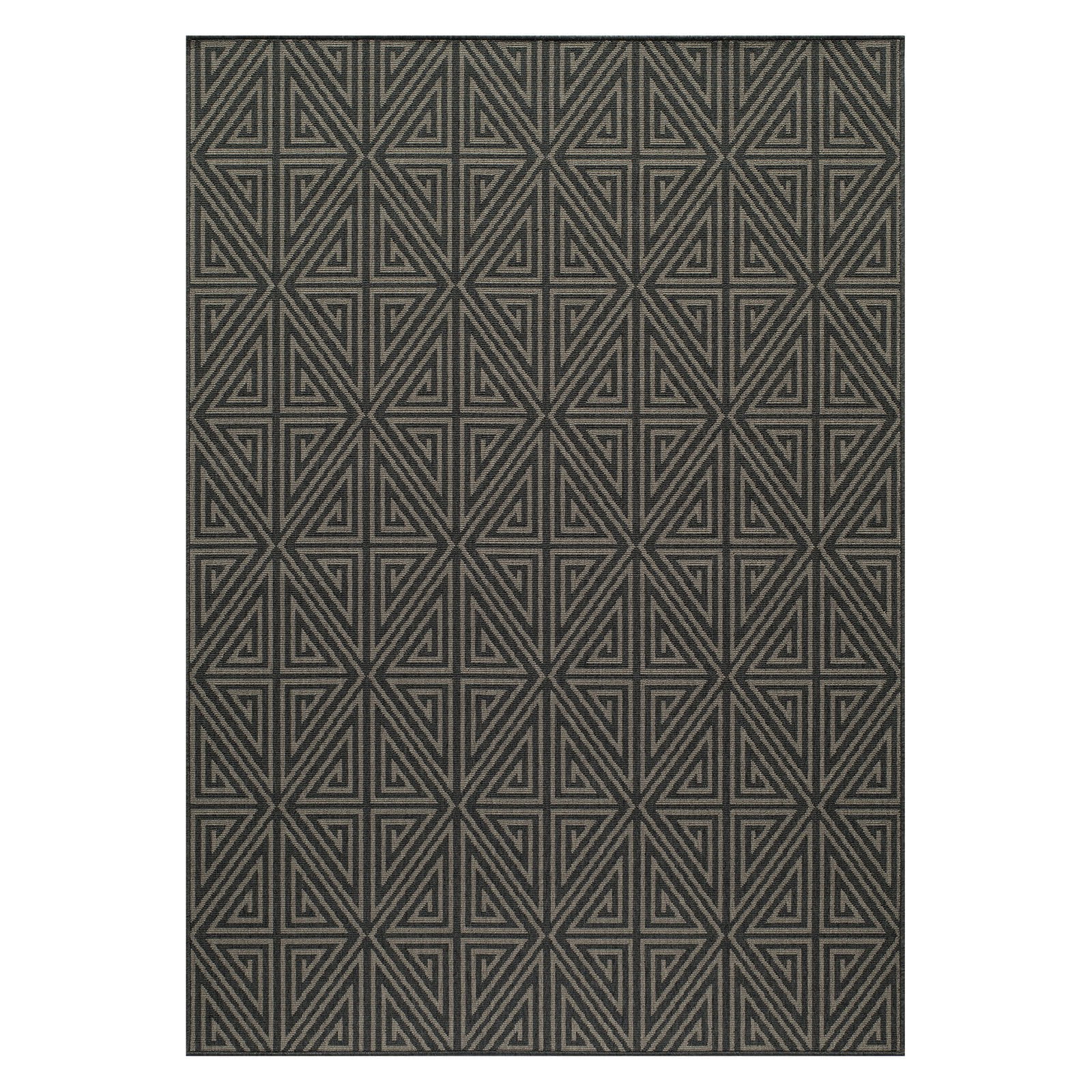 Charcoal Geometric Flat Woven Outdoor Rug 5'3" x 7'6"