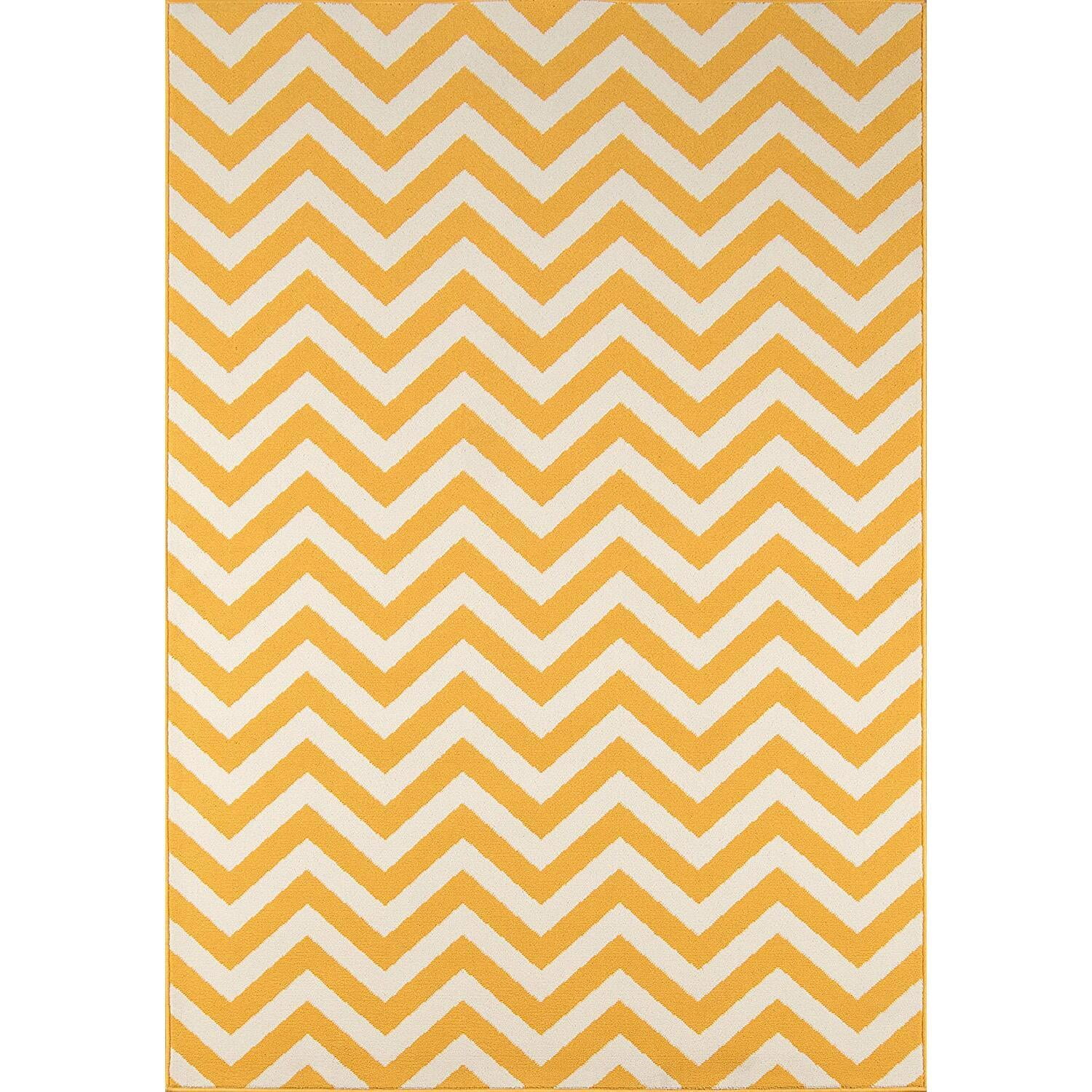 Yellow Flat Woven Stripe Synthetic Rectangular Rug 3'11" x 5'7"