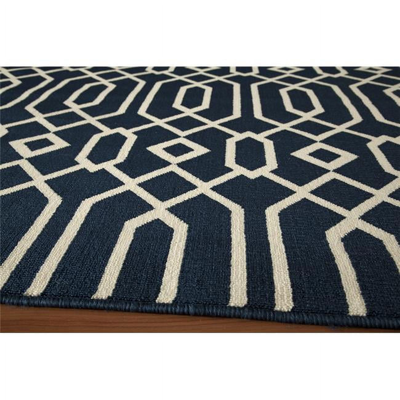 Navy Blue Nautical Stripe and Anchor 2'3" x 4'6" Synthetic Area Rug