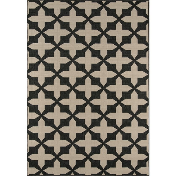 Momeni Baja Crisscross Indoor Outdoor Rug Charcoal 3'11" x 5'7" 4' x 6' Outdoor, Indoor Beige