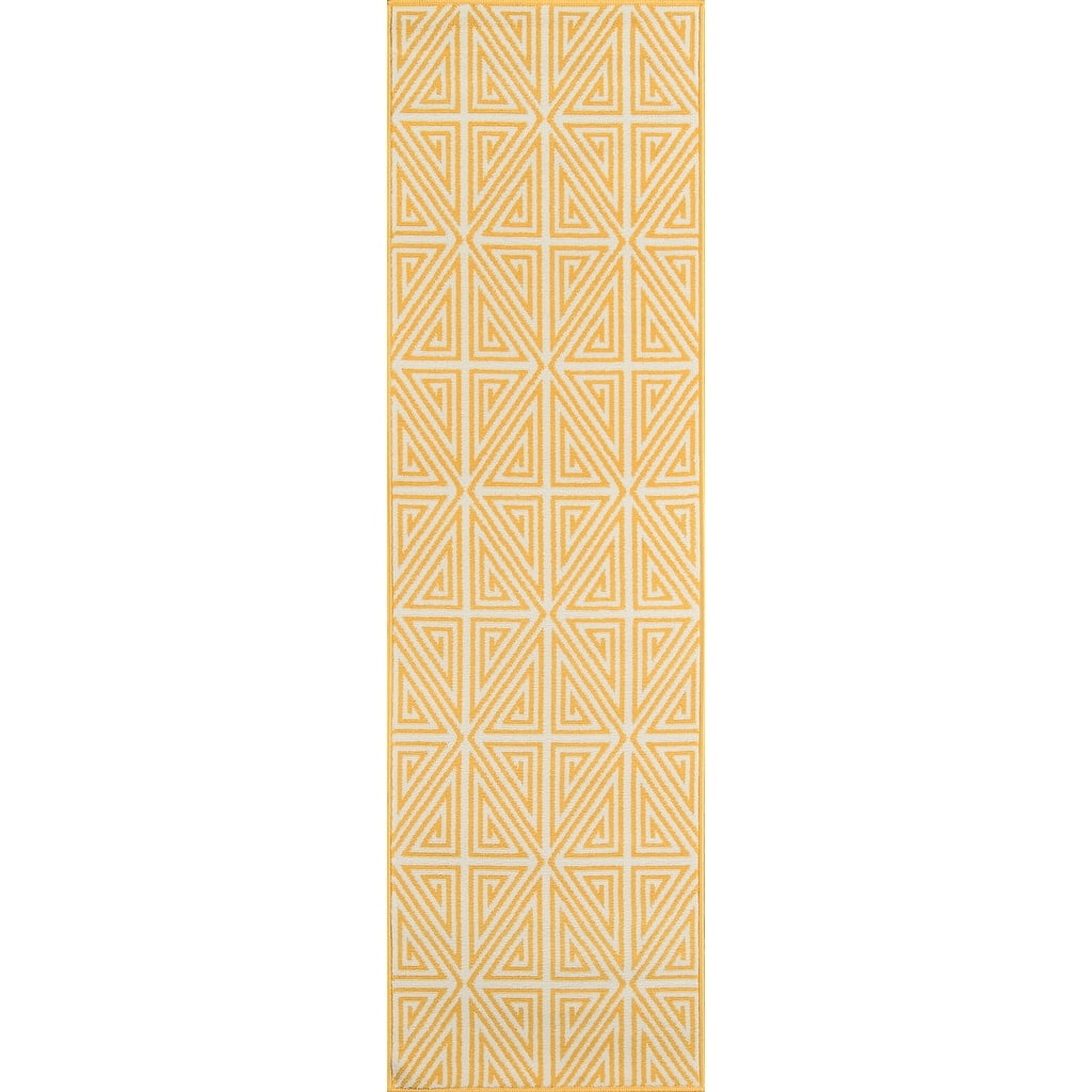Yellow Geometric Patterned Synthetic Runner Rug 2'3" x 7'6"