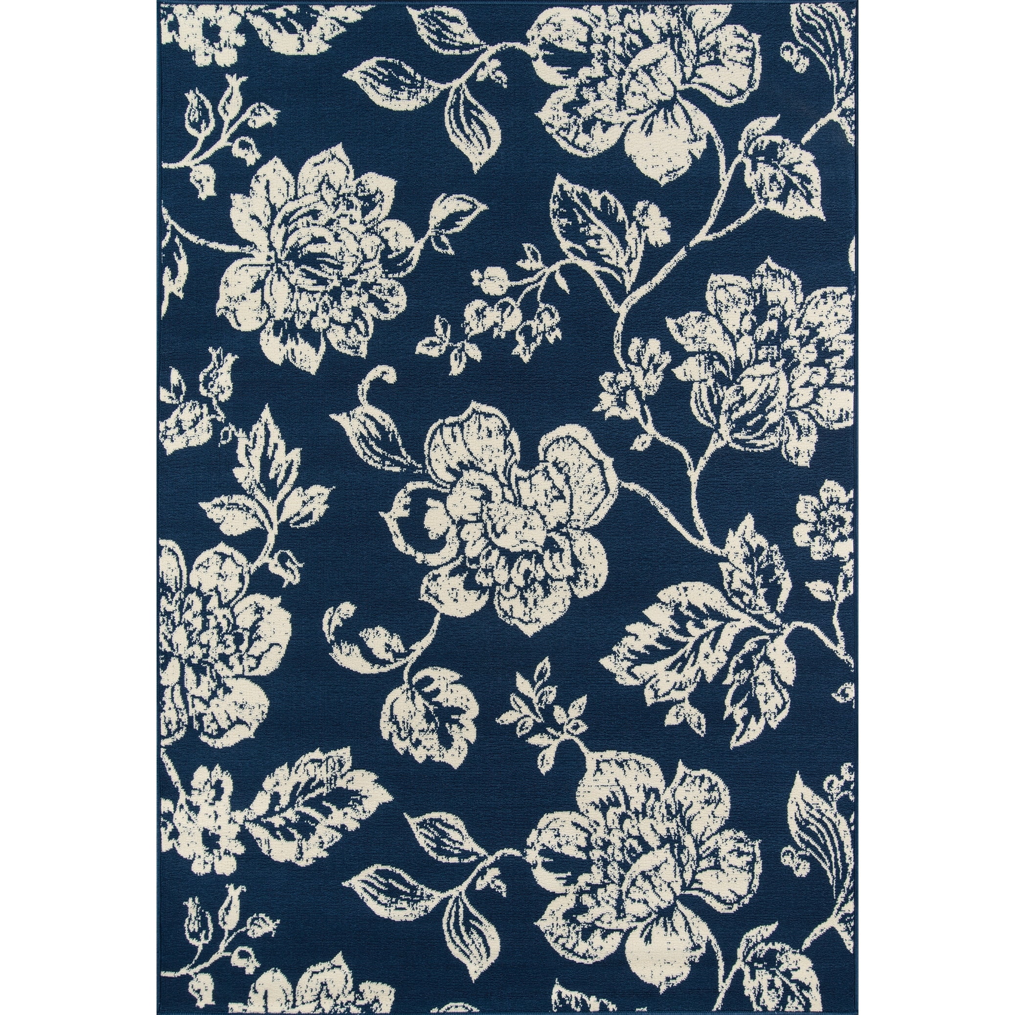 Momeni Baja Floral Blooms Indoor Outdoor Rug Navy 6'7
