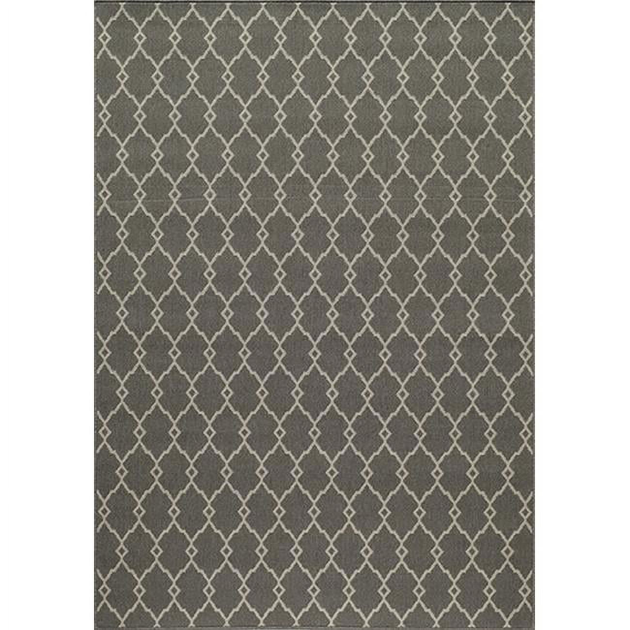 Elegant Trellis Gray 5'x7' Flat Woven Synthetic Outdoor Rug