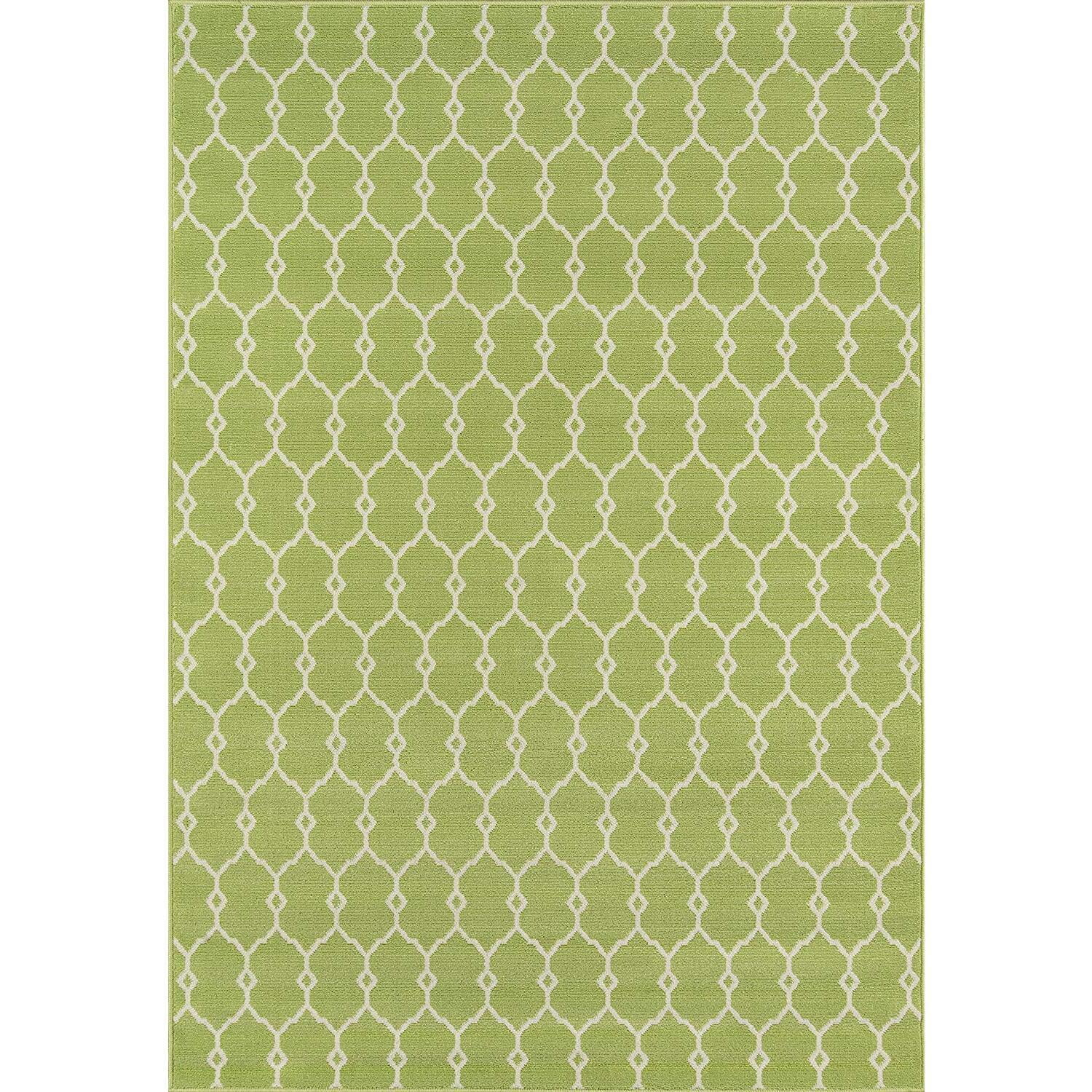 Rectangular Green Synthetic Trellis Washable Rug 3'11" x 5'7"