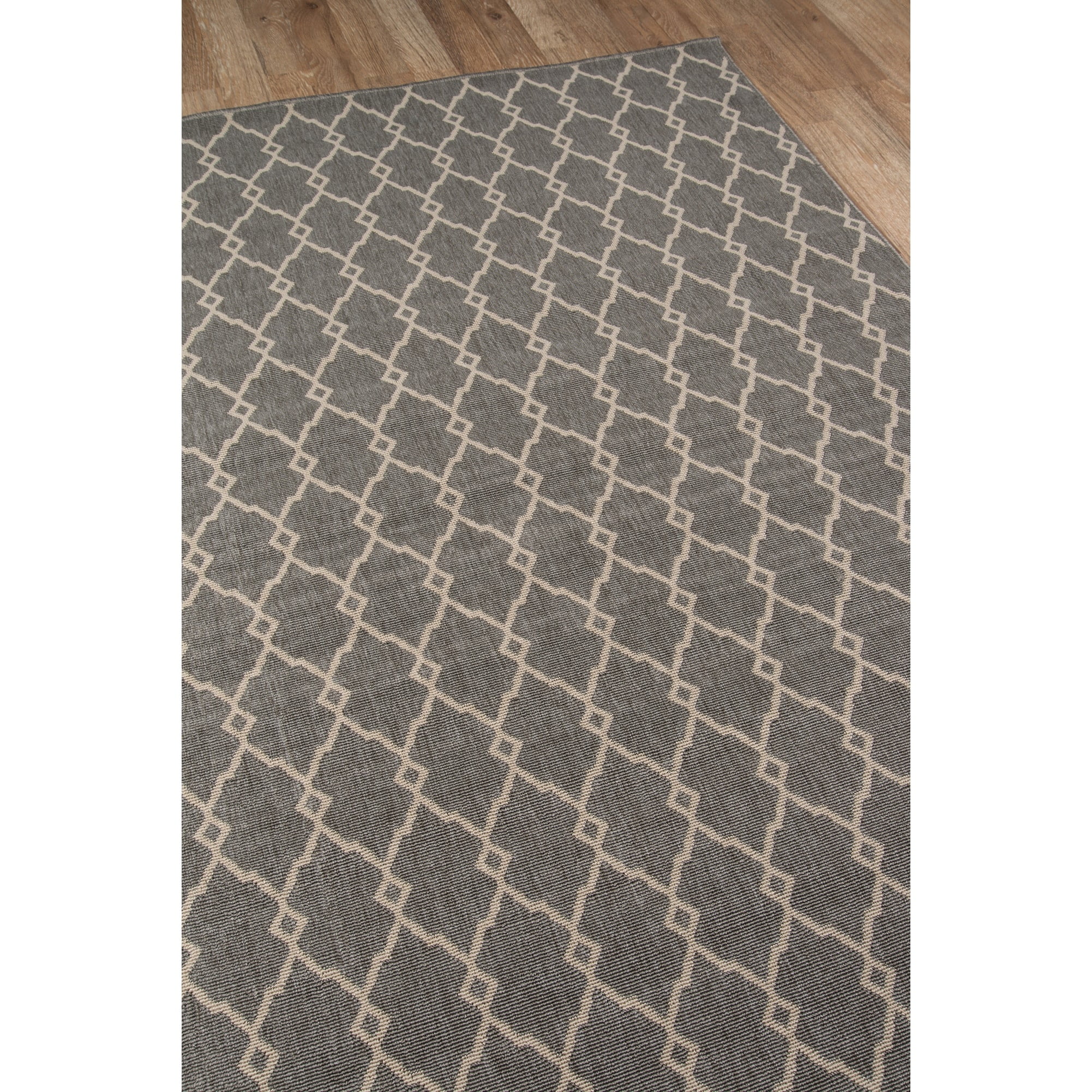 Elegant Gray Flat Woven Synthetic 6'7" x 9'6" Outdoor Rug