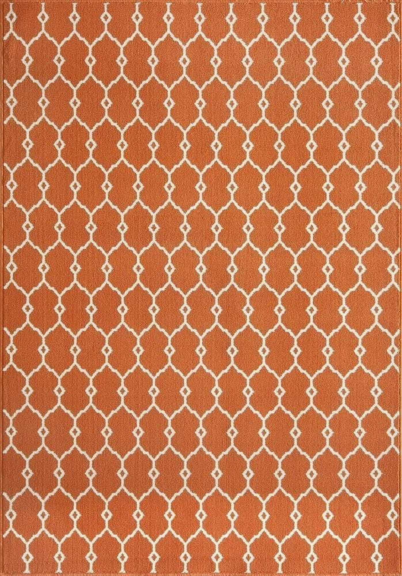 Reversible Orange Trellis Synthetic Area Rug 3'11" x 5'7"